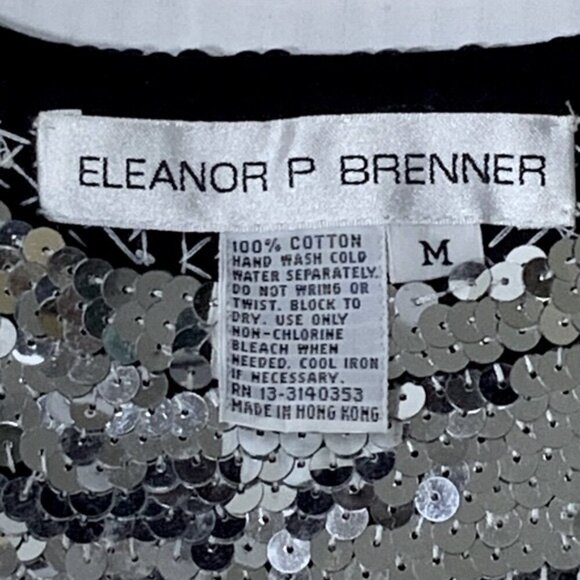 Eleanor P Brenner Sequin Tank Sparkling Scoop Neck Top Sleeveless Women Silver M - Picture 2 of 15